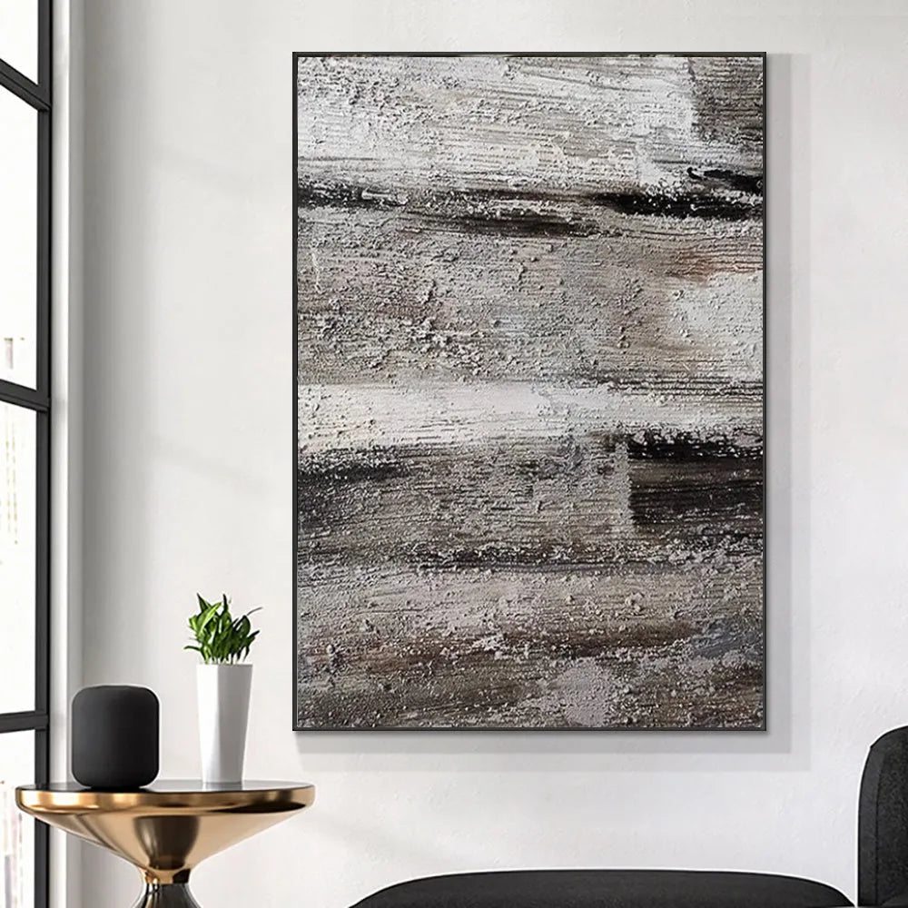 Handmade grey abstract oil painting on canvas, rolled and frameless, for living room or bedroom wall decor