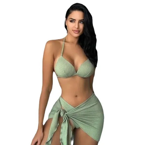 Women's sexy Russian split three-piece swimsuit set in polyester fabric