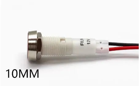 10mm stainless steel edge plastic indicator light with wire terminals and flat metal base