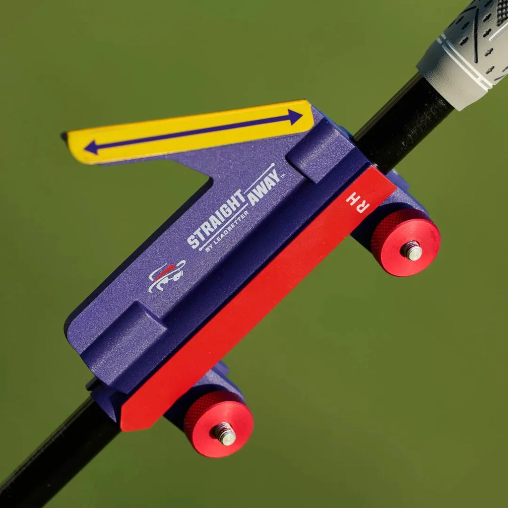 Plastic golf swing plane training aid shown on a solid background.