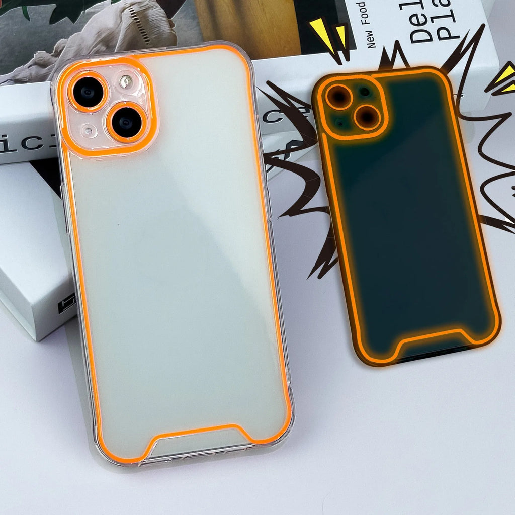 Glow in the dark green Christmas soft shell iPhone case on a table.