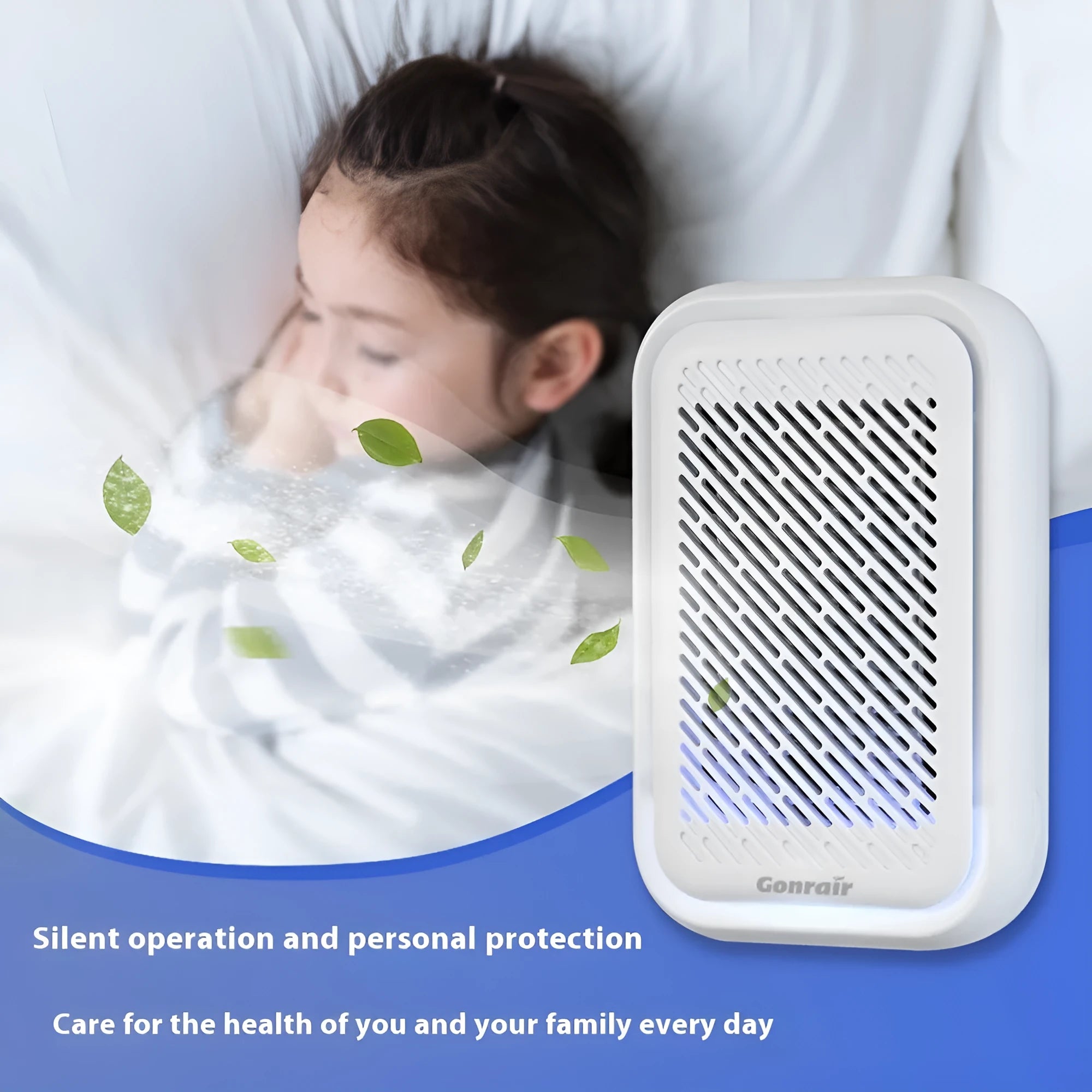 White wall-mounted air purifier with plug-in cord and filter screen