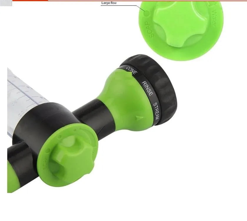 Green high pressure foam spray gun with adjustable nozzle for car washing and garden cleaning