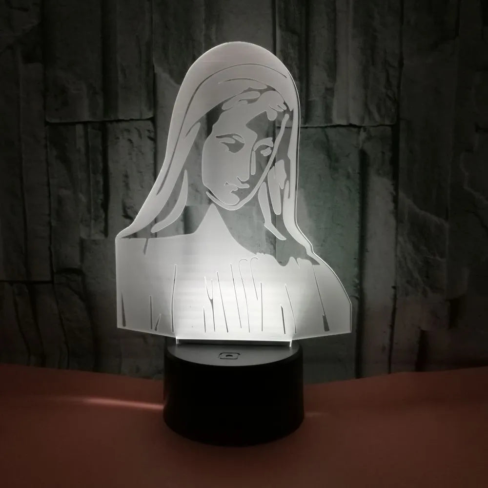 3D LED night light showing laser-engraved acrylic plate creating a stereoscopic dual-ring light pattern with colour change options.