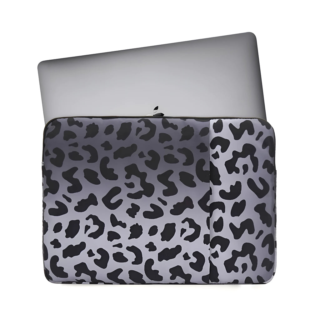 Leopard print laptop sleeve protective case with flannel interior for 13 to 16 inch devices