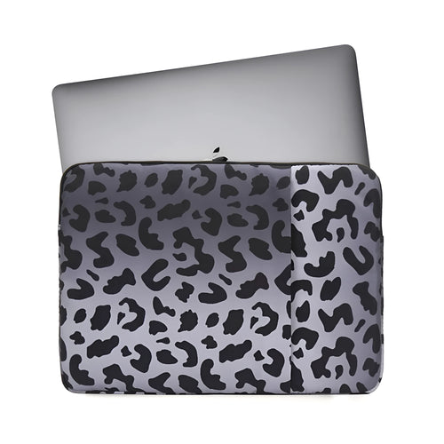 Leopard print laptop sleeve protective case with flannel interior for 13 to 16 inch devices