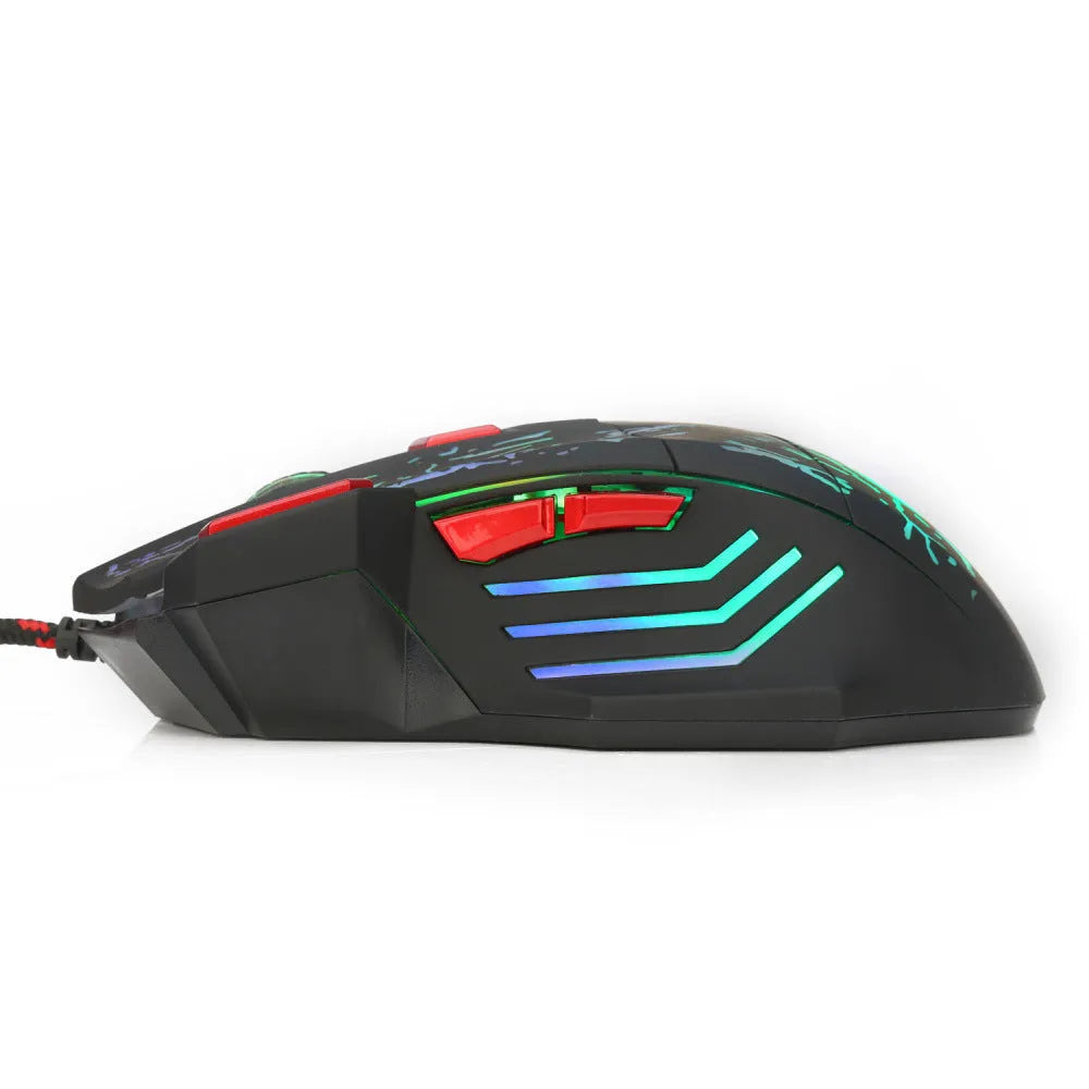 Water crack colourful luminous gaming mouse with USB cable and ergonomic design