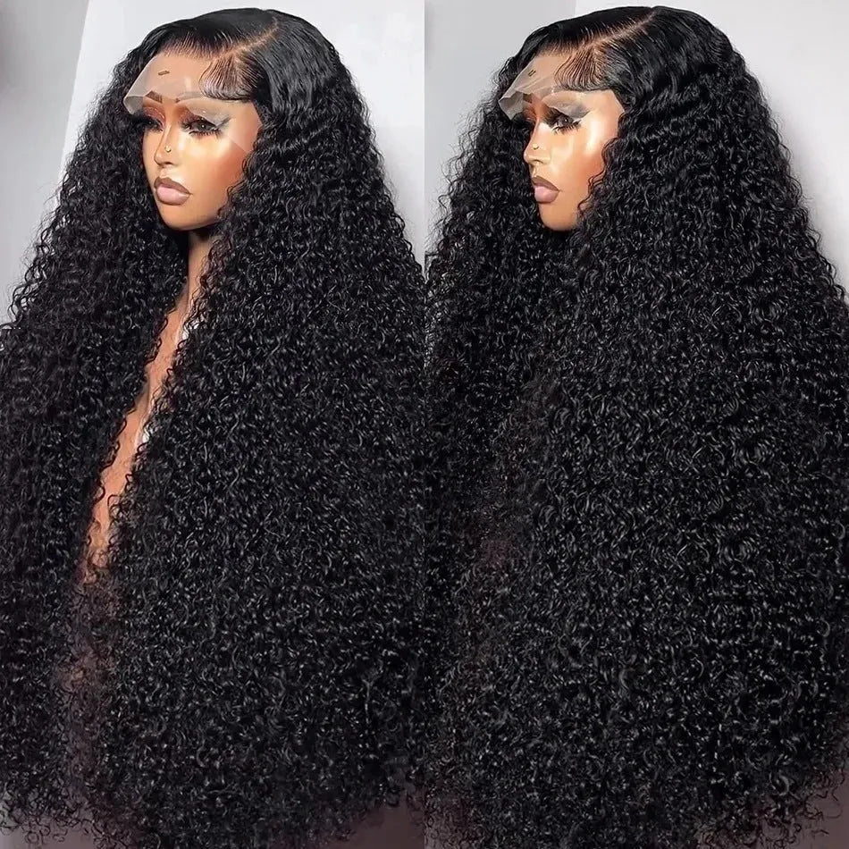13x6 front lace wig with medium long curly hair and side bangs, high temperature fibre, 10-36 inch lengths