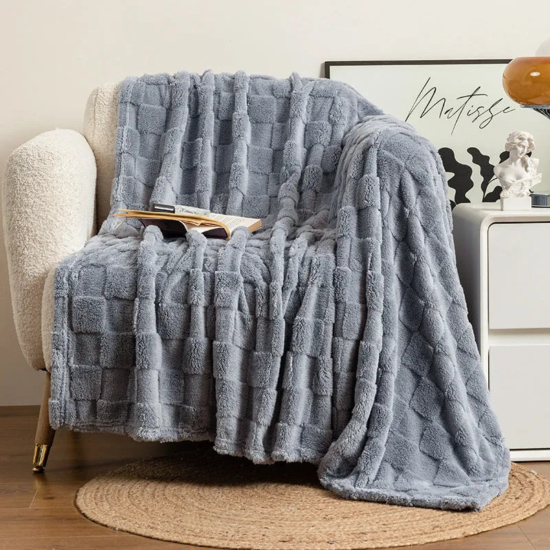 Geometric pattern cotton velvet sofa blanket in selected colour showing textured surface and modern design