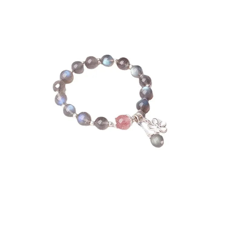 Women's 925 sterling silver bracelet with a grey moonlight stone bead and adjustable clasp.