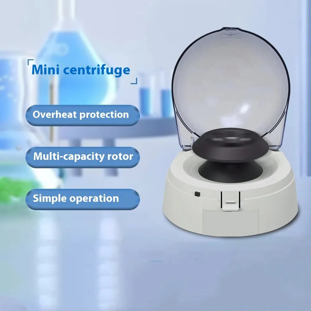 Mini laboratory centrifuge with electric operation and compact dimensions