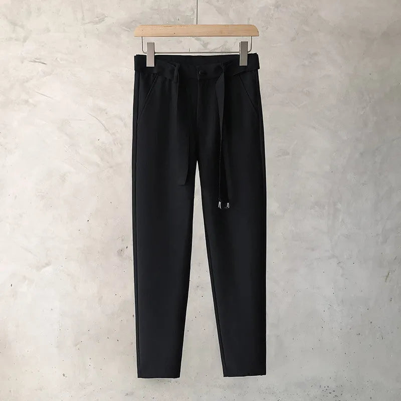 Boys slim straight wool trousers in tapered street fashion style with straight leg opening