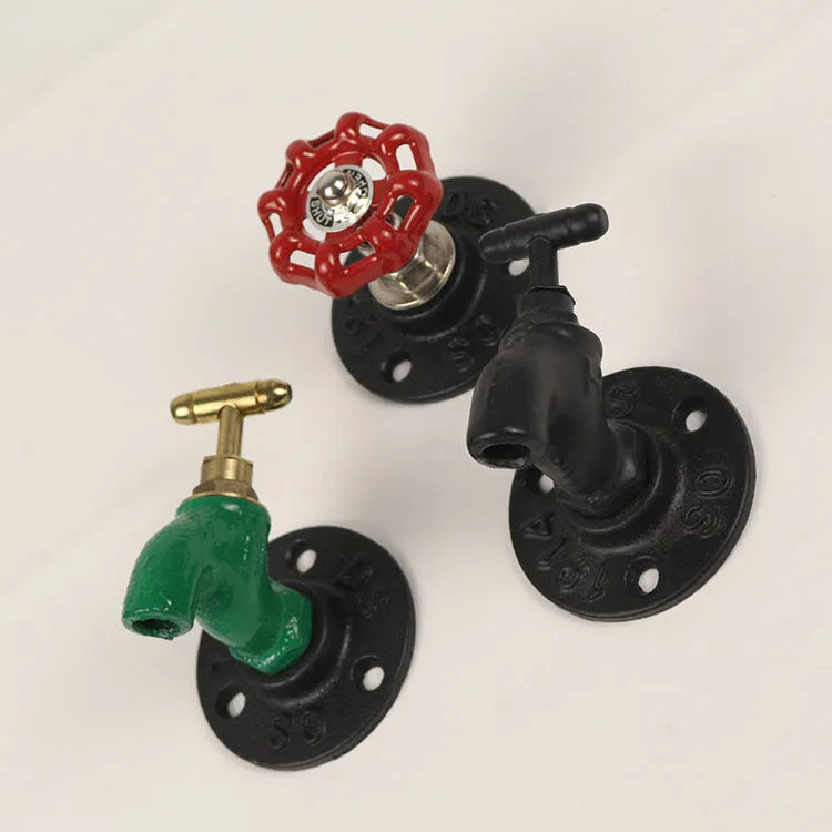 Metal water pipe style wall hanging hook towel rack in polished finish with valve design