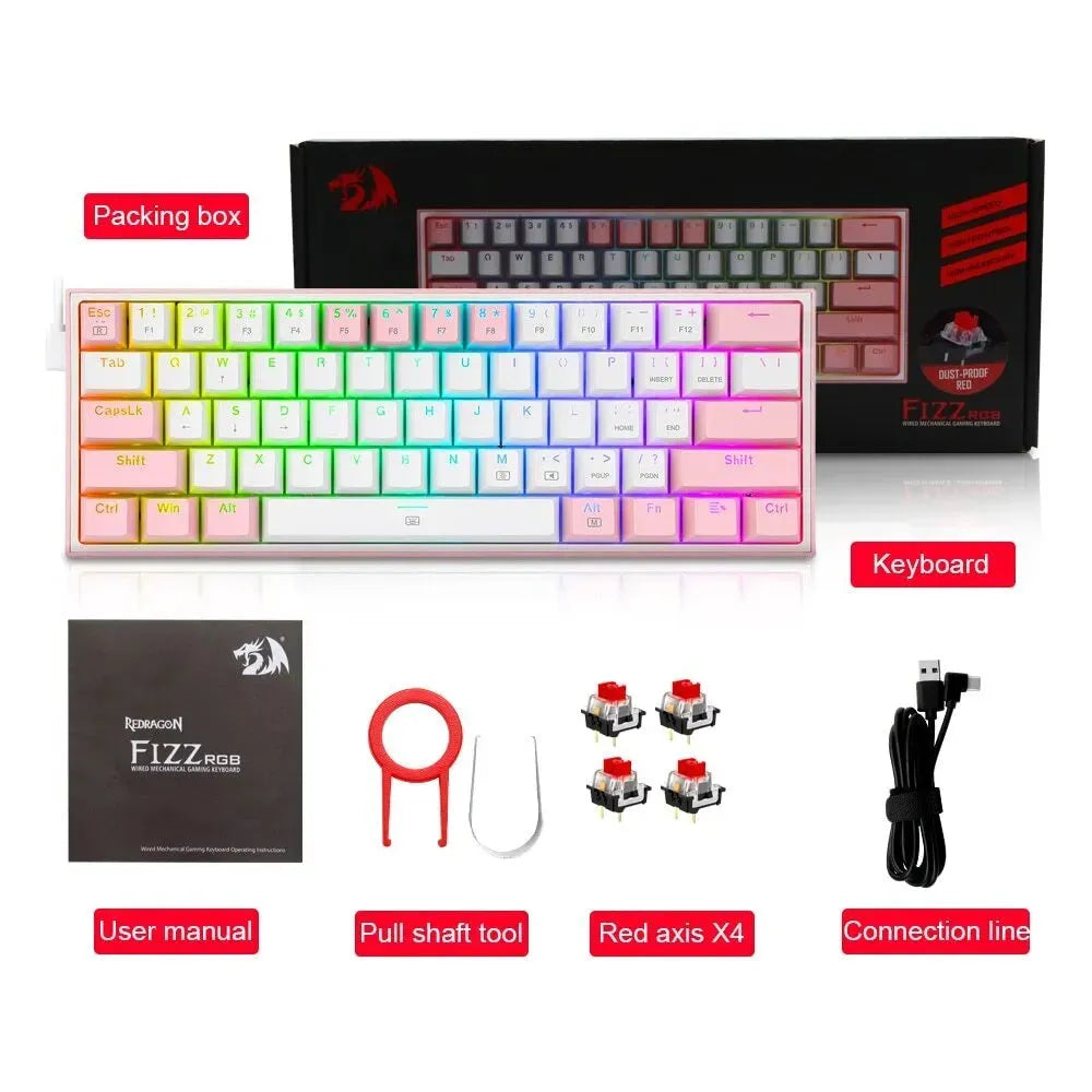 K617 RGB mechanical gaming keyboard in white pink colour with wired USB connection