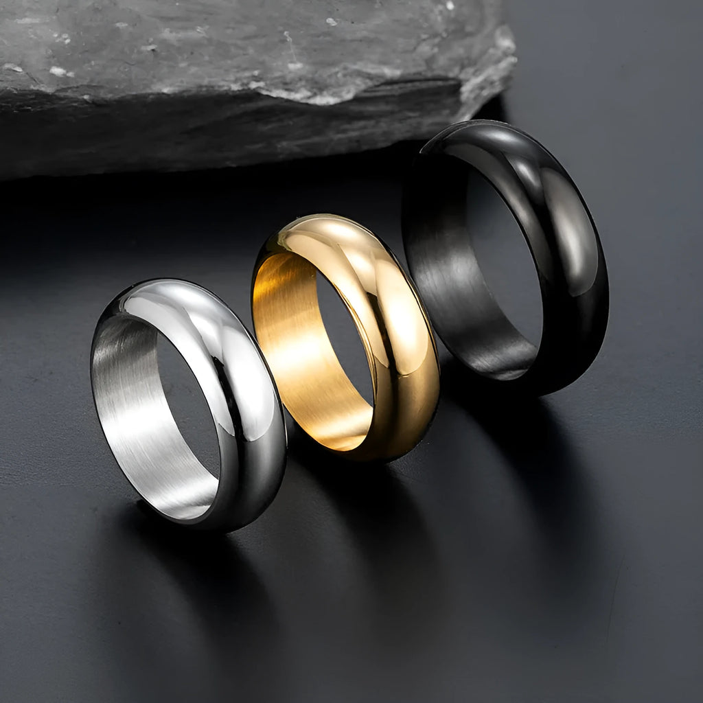 Glossy electroplated titanium steel ring in gold, black or steel colour