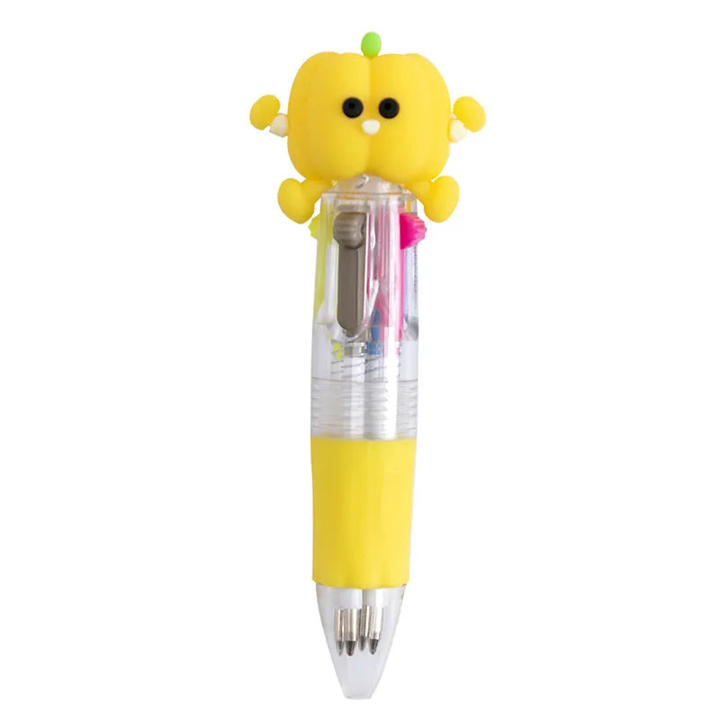 Cute cartoon-themed four-colour press ballpoint pen with 0.7mm tip.
