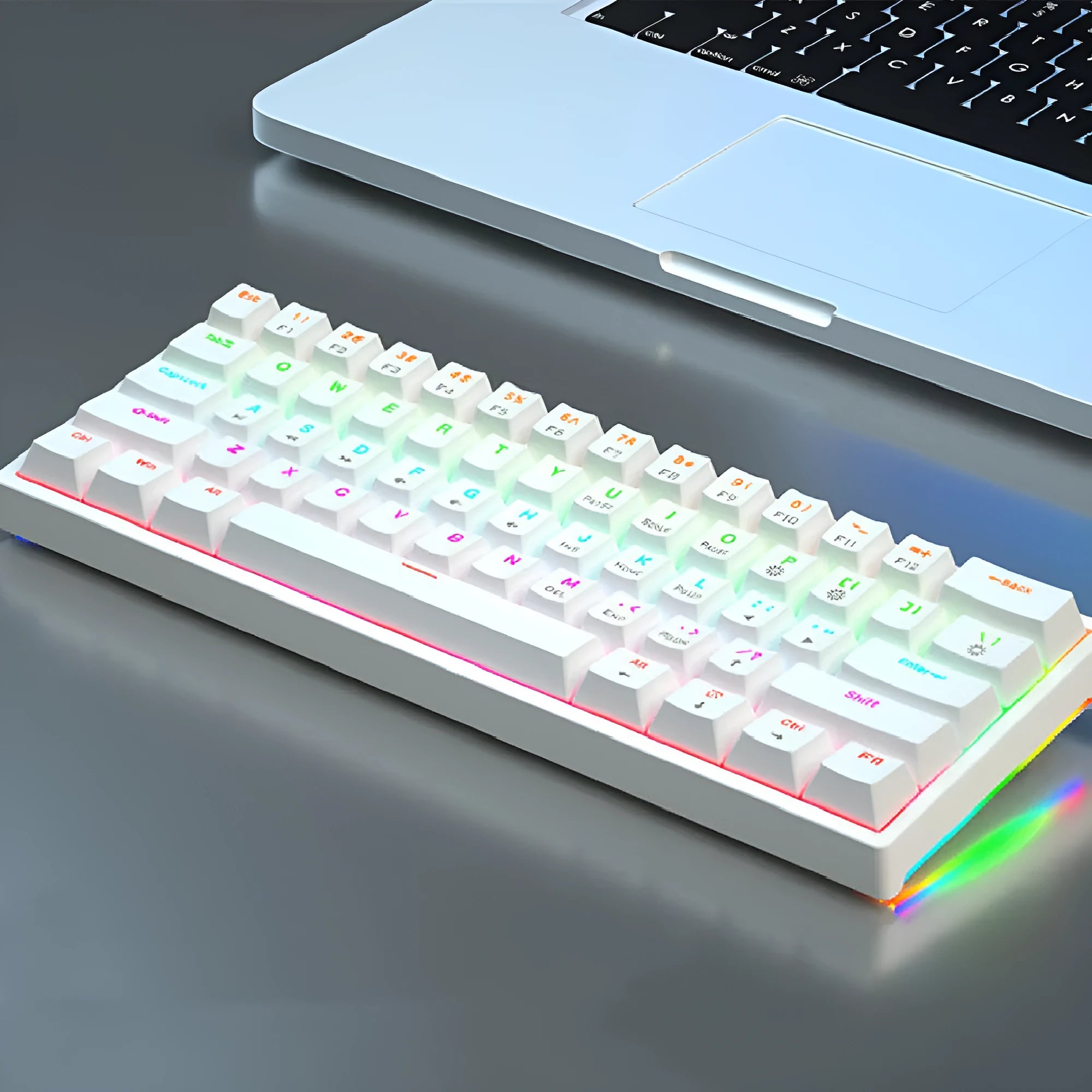 61-key computer mechanical keyboard with tea shaft switches in multiple colour combinations