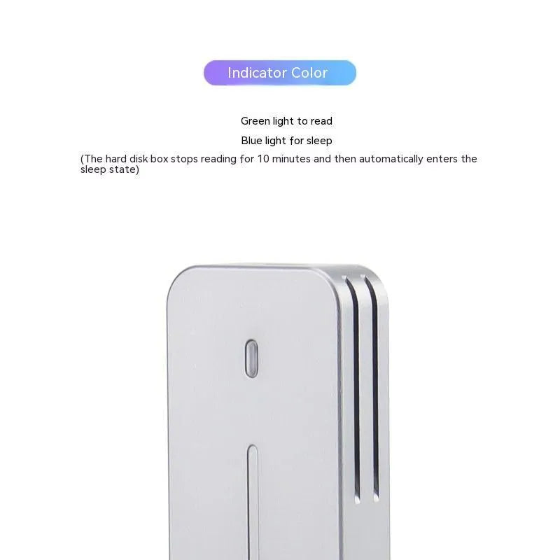 Aluminium alloy external SSD enclosure with CNC-machined shell showing dual protocol support and compact dimensions