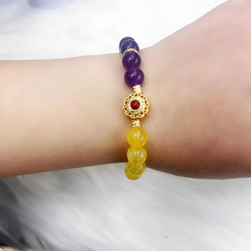Handmade yellow and purple crystal bracelet for women with manual processing