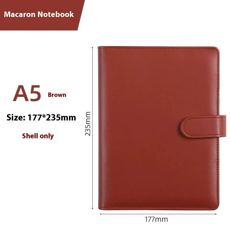 A5 solid colour PU leather notebook shell with zipper closure shown in pink