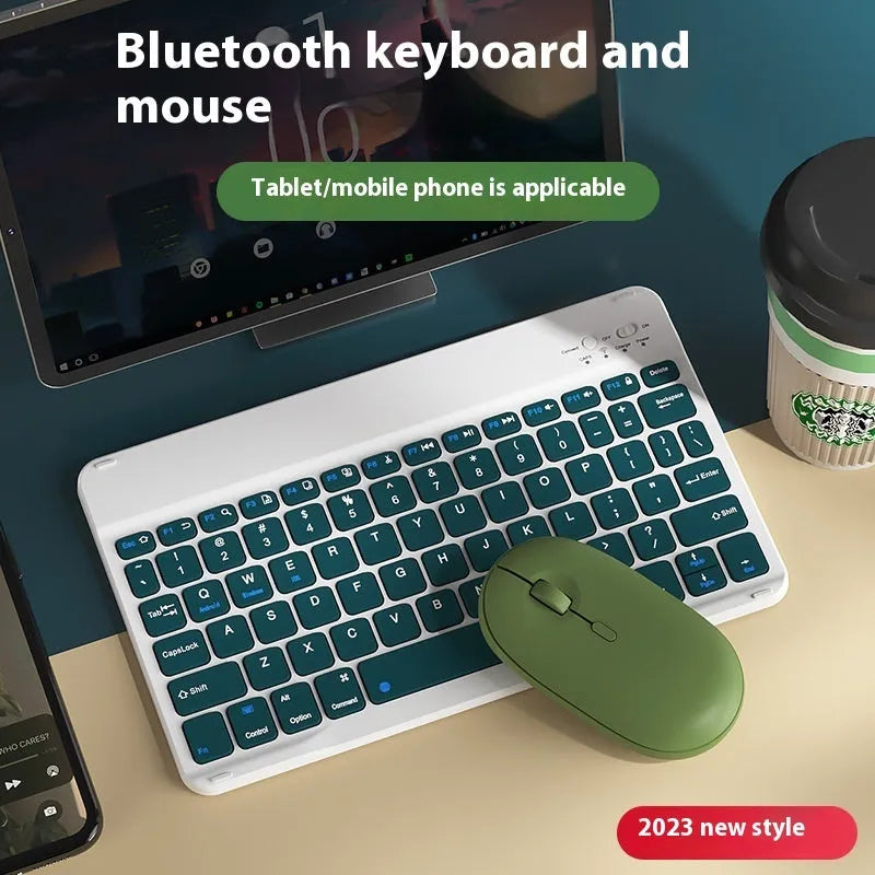 Girls Bluetooth tablet keyboard in multiple colour options including white, green, and pink on a desk