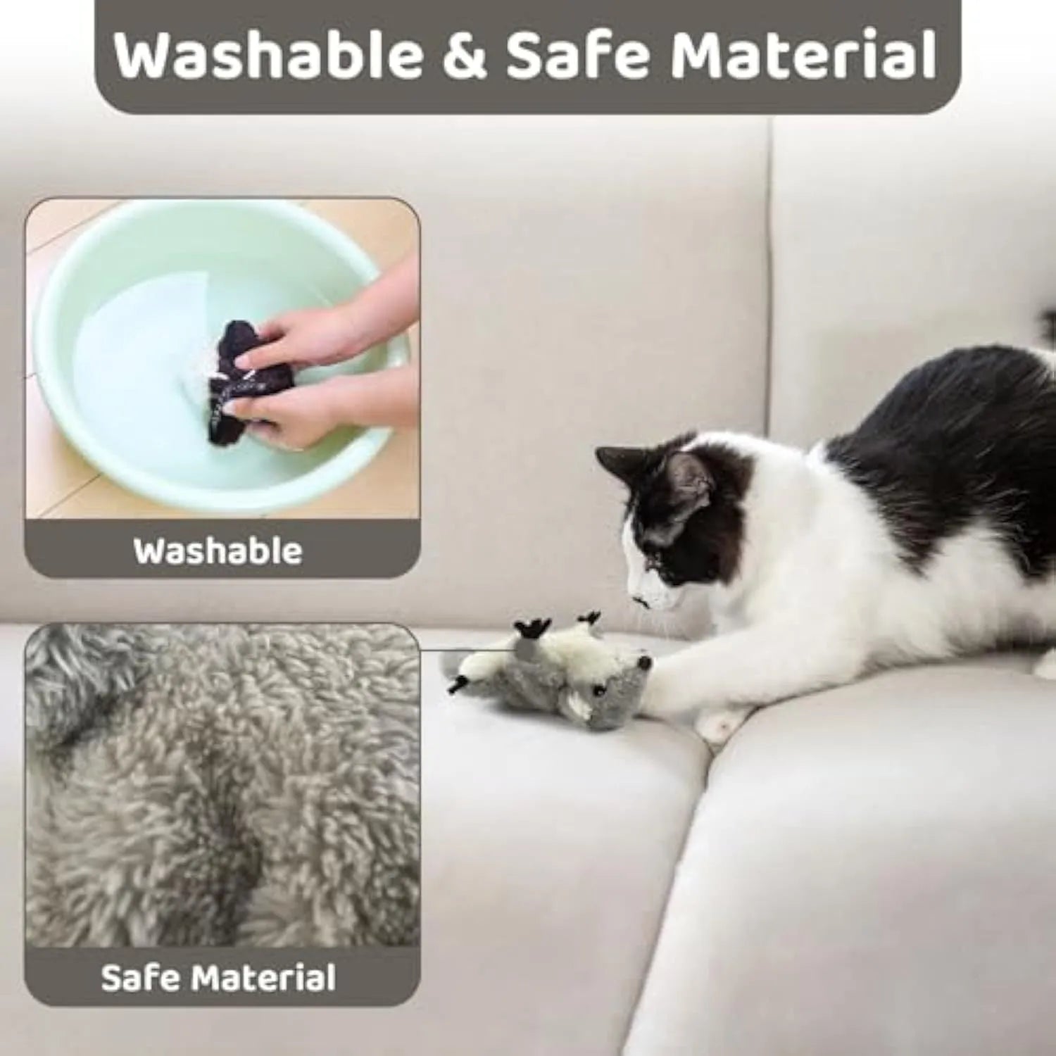 Grey flapping squirrel cat toy with waving wings and realistic sound effects