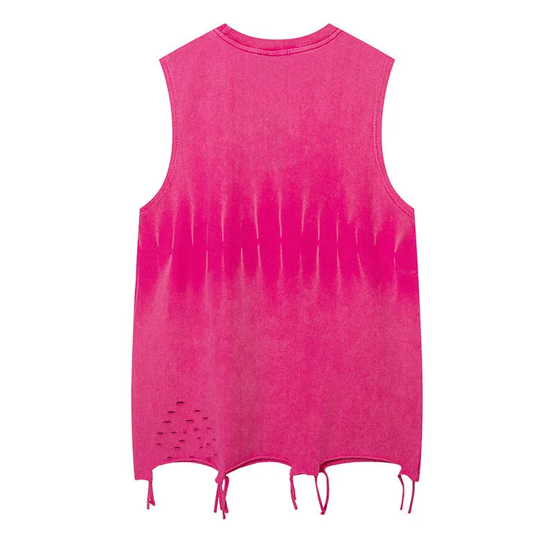 Men's loose hip hop sleeveless vest in cotton with dimensional patch pocket and straight hem, black or pink, S-XXL