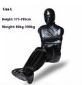 Black patent leather bondage set with body wrap and six ratchet tie down pieces