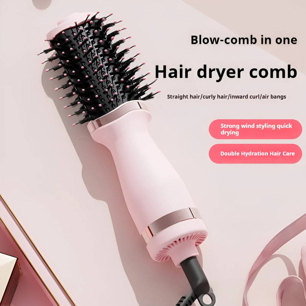 Pink multifunctional hair dryer with integrated hair curling comb attachment, model YZM-8015