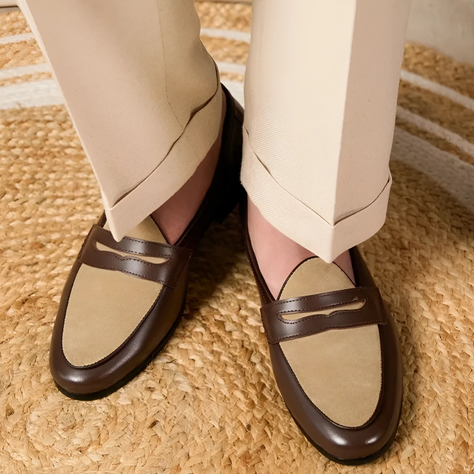 Coffee grey Belgian loafers with suede leather and slip-on design