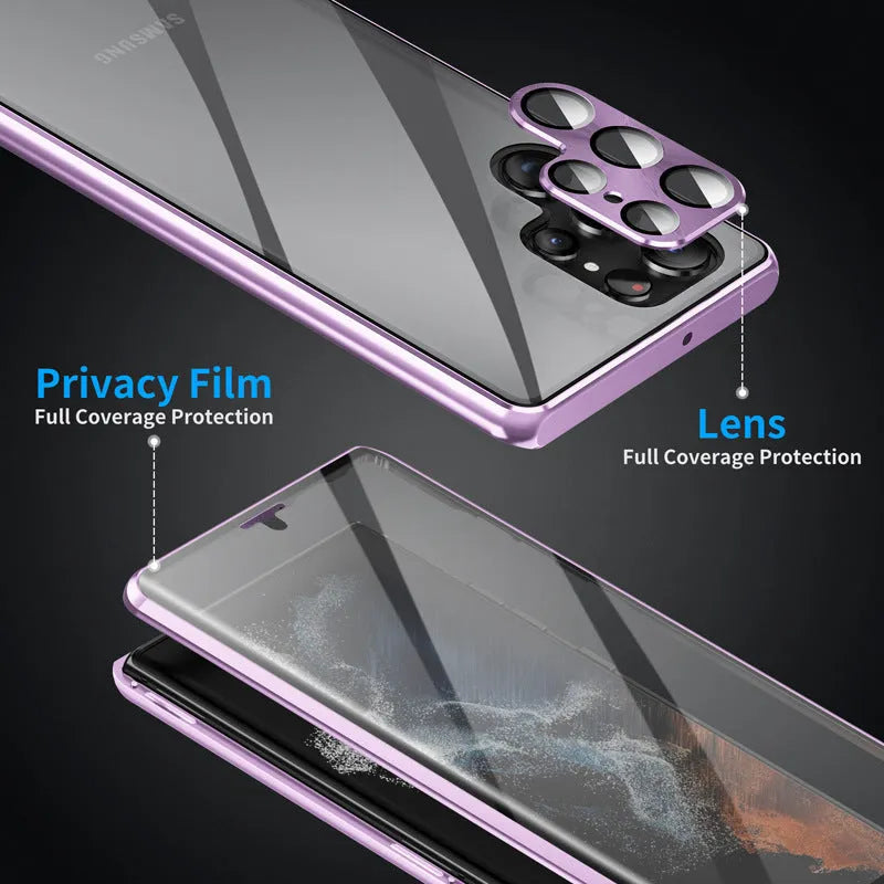 Black metal magnetic phone case with peep-proof mirror for Samsung Galaxy S24 Ultra