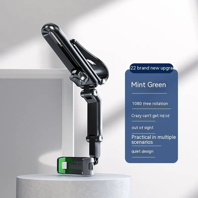 Grey and green car mobile phone holder with clip-grip mechanism for dashboard or windscreen mounting