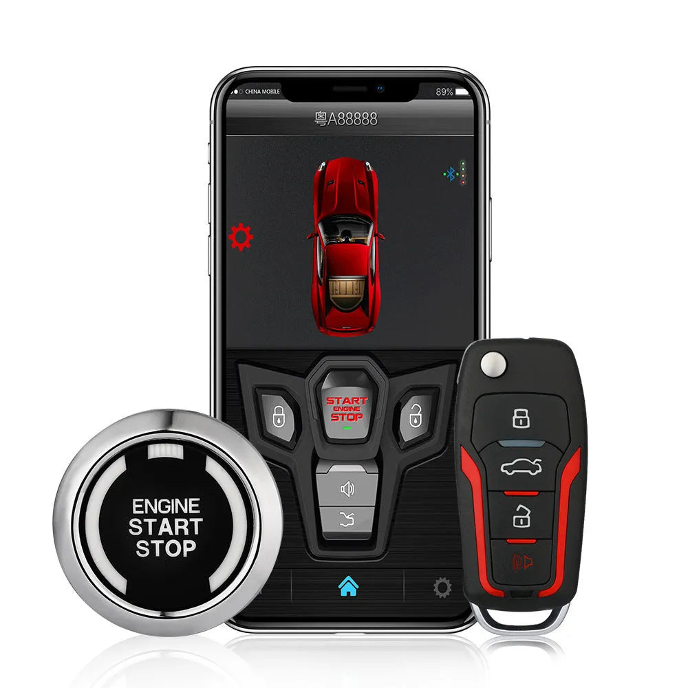 Red and frosted black one-way car alarm system with two remote controls for 3000m range vehicle security