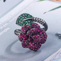 Black gold geometric ring with red corundum simulation stone on copper base with gold plating