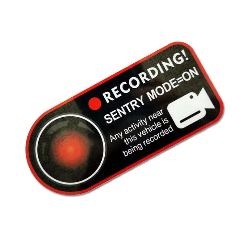 Tesla Sentry Mode electrostatic warning stickers measuring 11x5cm