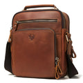 Men's brown Crazy Horse leather crossbody bag with single shoulder strap and decorative sewing lines
