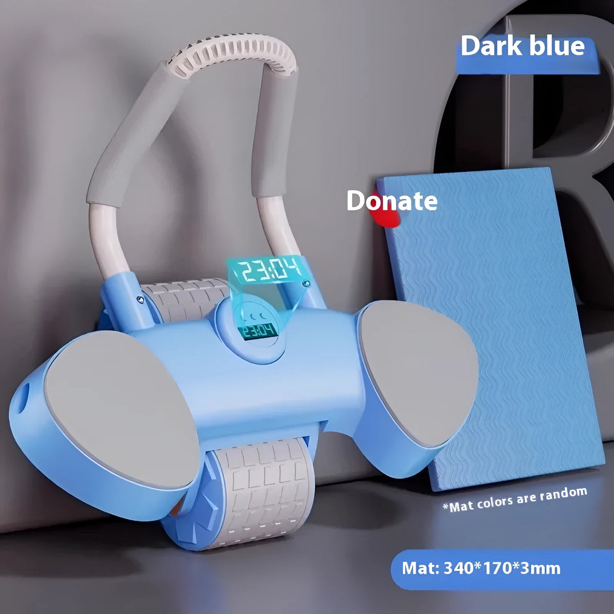 Abdominal wheel fitness equipment with elbow support and automatic rebound mechanism in blue colour