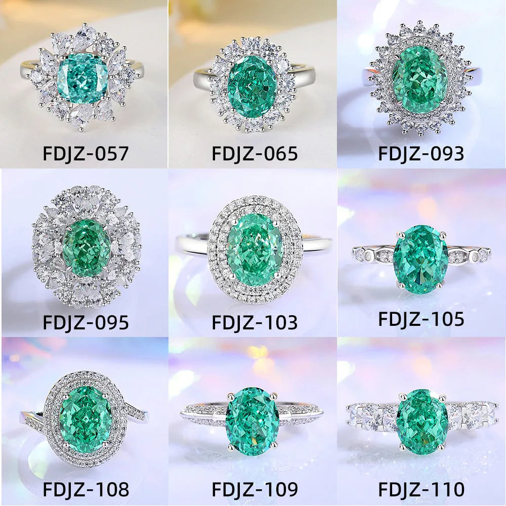 Geometric S925 sterling silver women's ring with an emerald stone and high carbon diamond inlay.