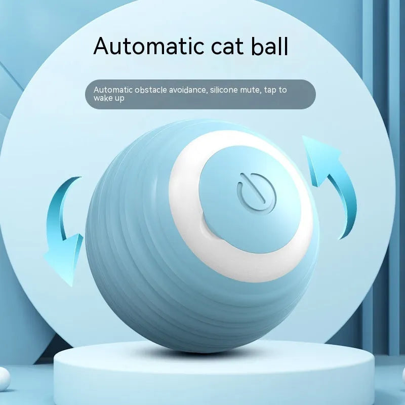 Blue rechargeable smart cat toy ball that moves automatically for indoor feline entertainment