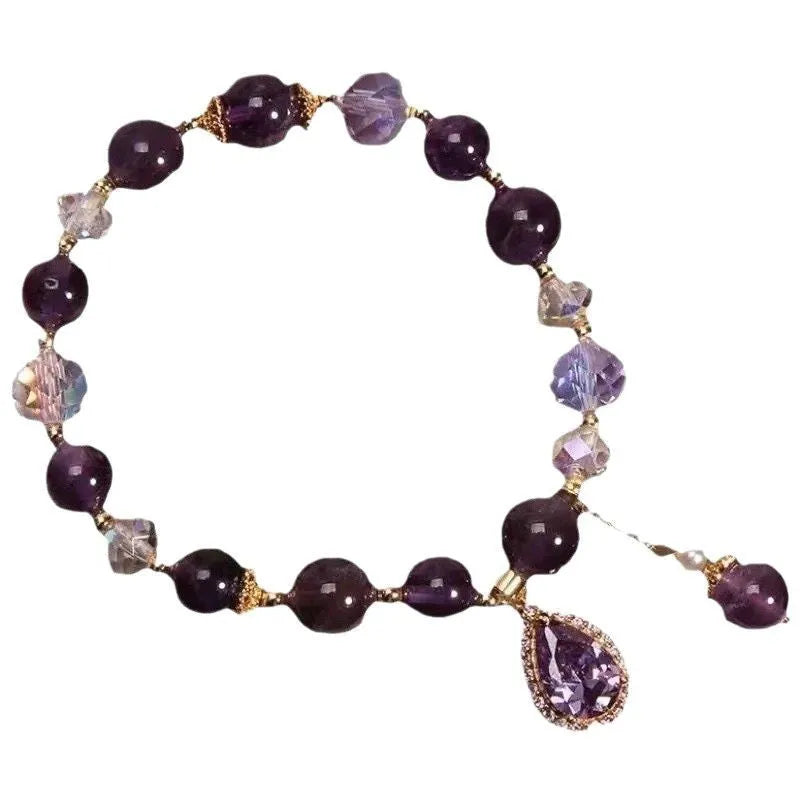 Purple natural amethyst crystal bracelet for women with micro inlay processing