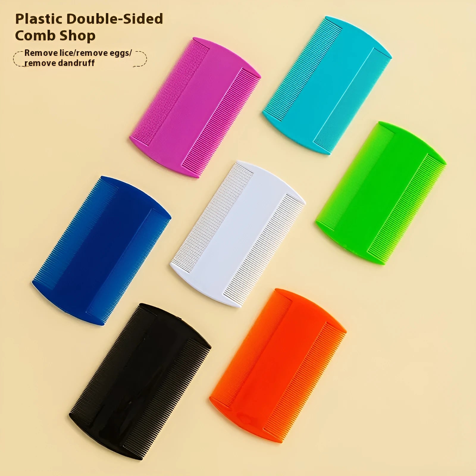 Double-edged plastic lice comb for pets and people in multiple colours