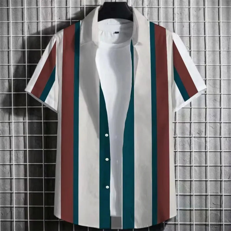 Men's linen short sleeve t-shirt with 3D printed striped pattern in a solid colour.