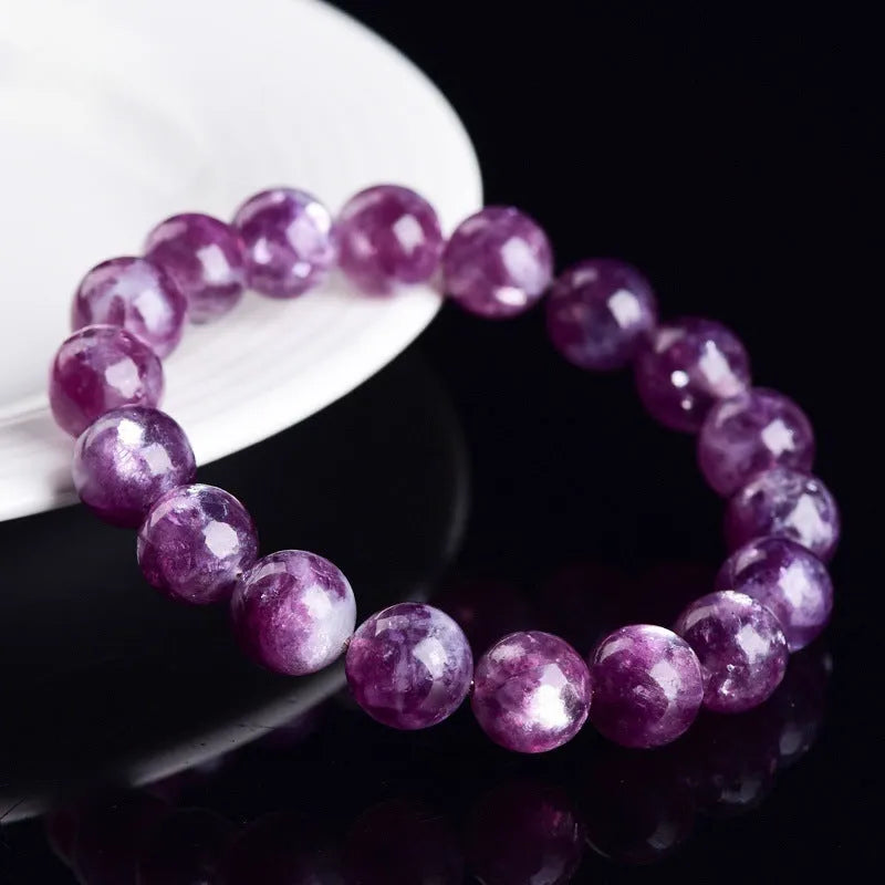 Purple amethyst crystal bracelet with geometry beads in Korean style, showing polished 5A grade stones on adjustable strand