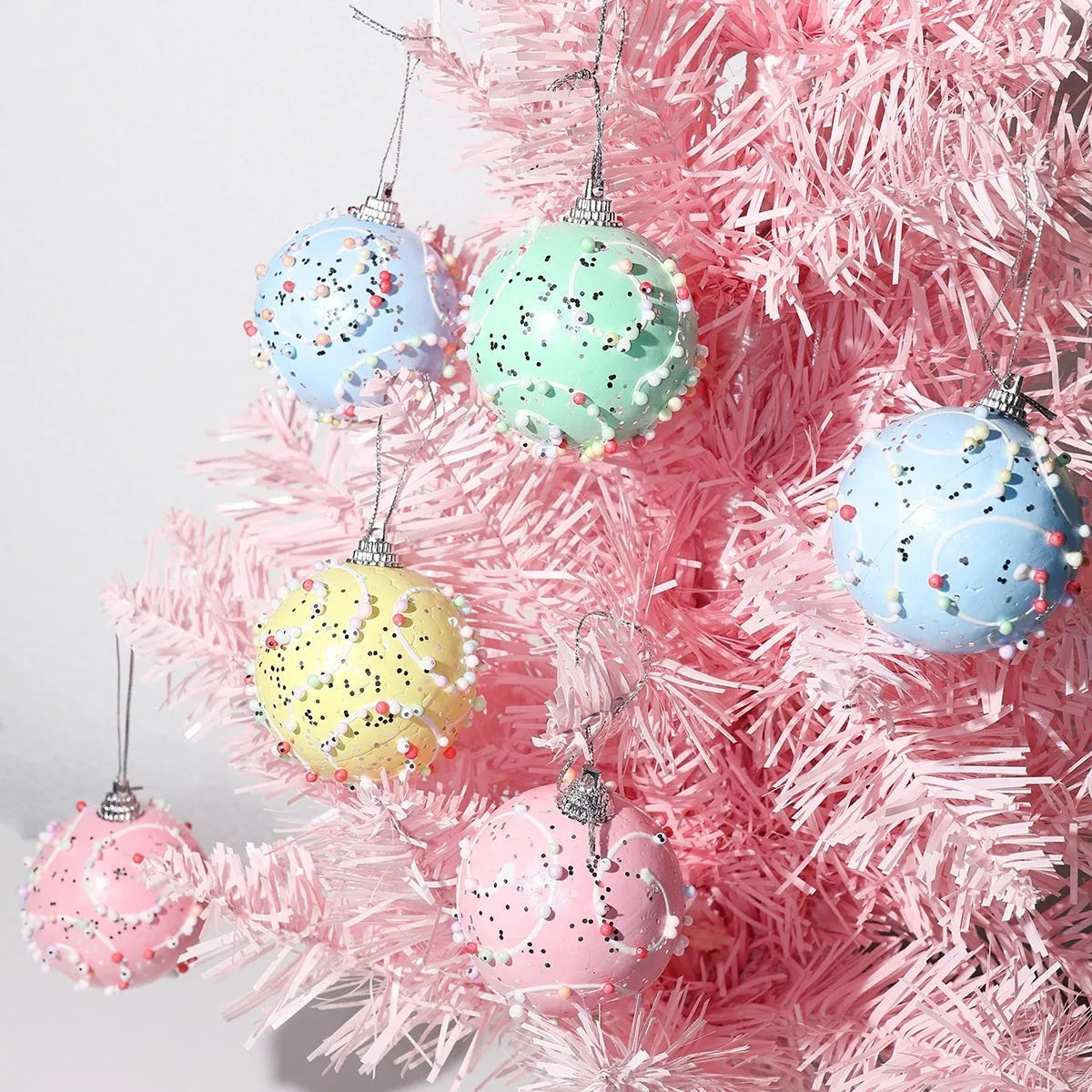 Christmas macaron ball pendants in 6cm and 8cm foam sizes for tree and holiday display decoration