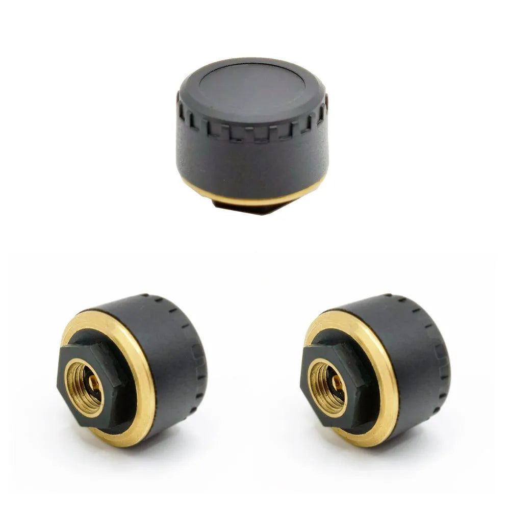 Set of four black Bluetooth tyre pressure monitor sensors for car wheels