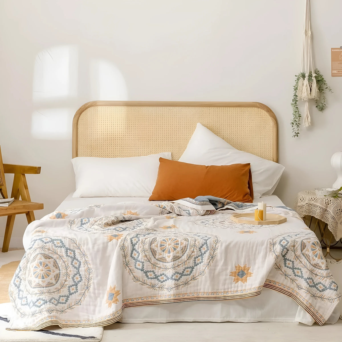 Cotton geometric pattern towel blanket in modern simplicity style