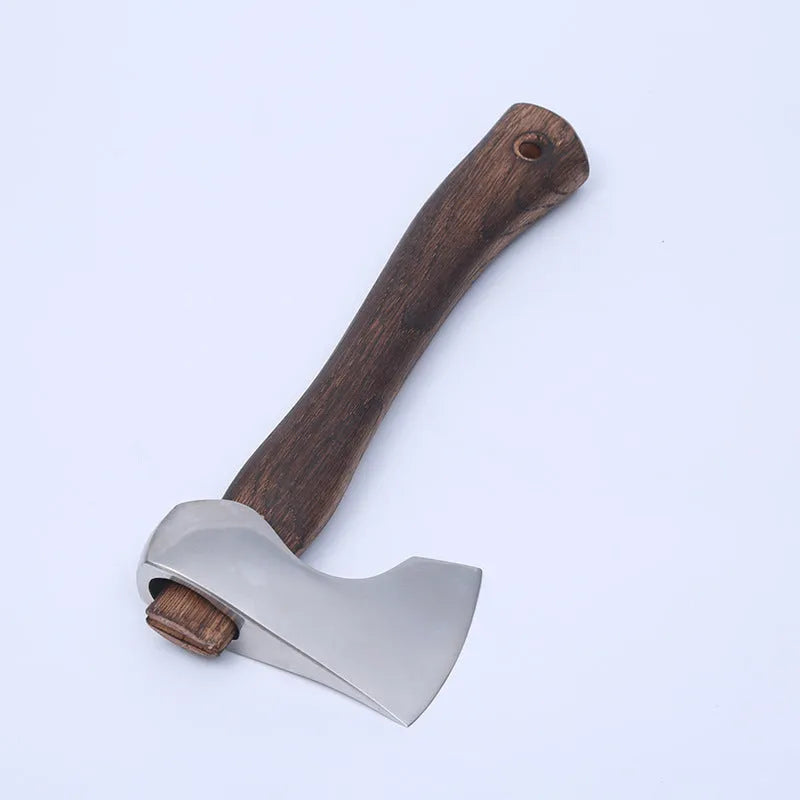 Camping axe with high carbon steel head and wooden handle showing 250mm dimensions