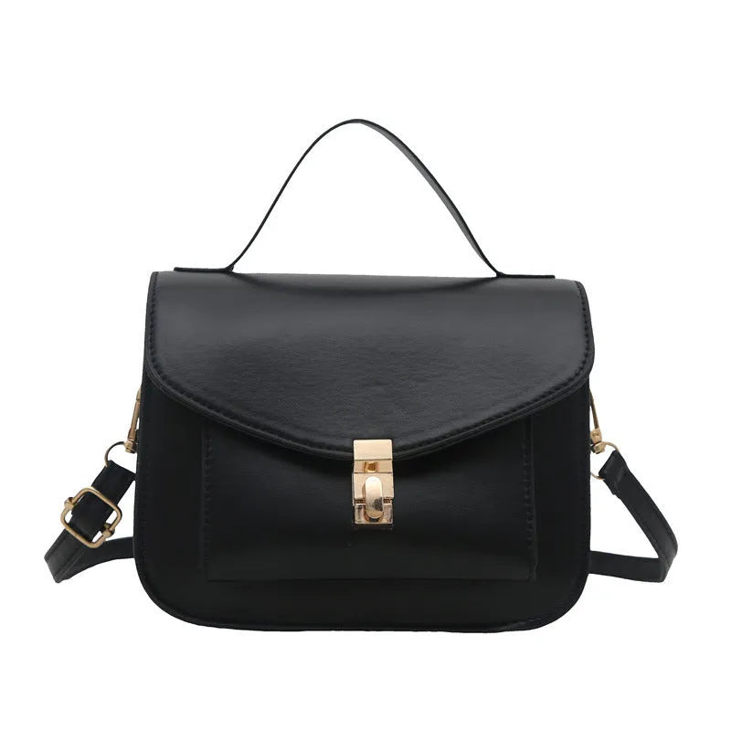 Urban simplicity horizontal square PU crossbody bag with sewing line details and nylon lining in black, white, red, or dark brown
