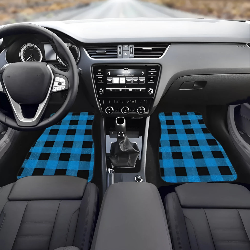 Printed rubber car foot mat set with 20mm thickness and waterproof lining shown in black