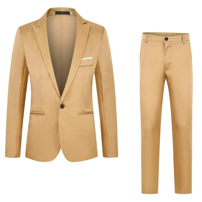 Men's loose fit wedding suit in acetate fibre available in eight colours including black, grey and blue